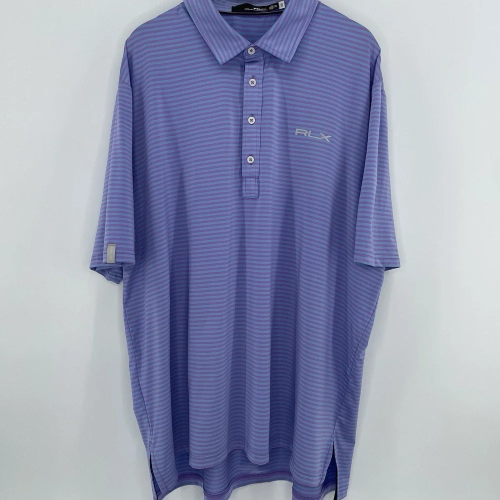 RLX Ralph Lauren Polo Shirt 2XL Purple Blue‎ Stripe Performance Golf Big & Tall